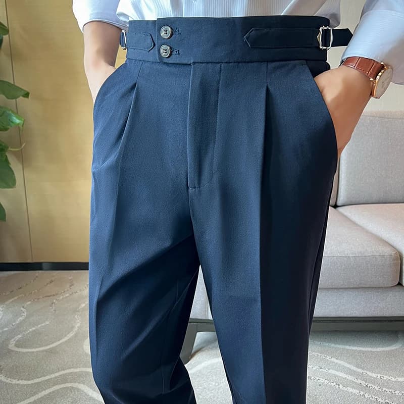 Men's Slim-Fit High-Waist Dress Trousers