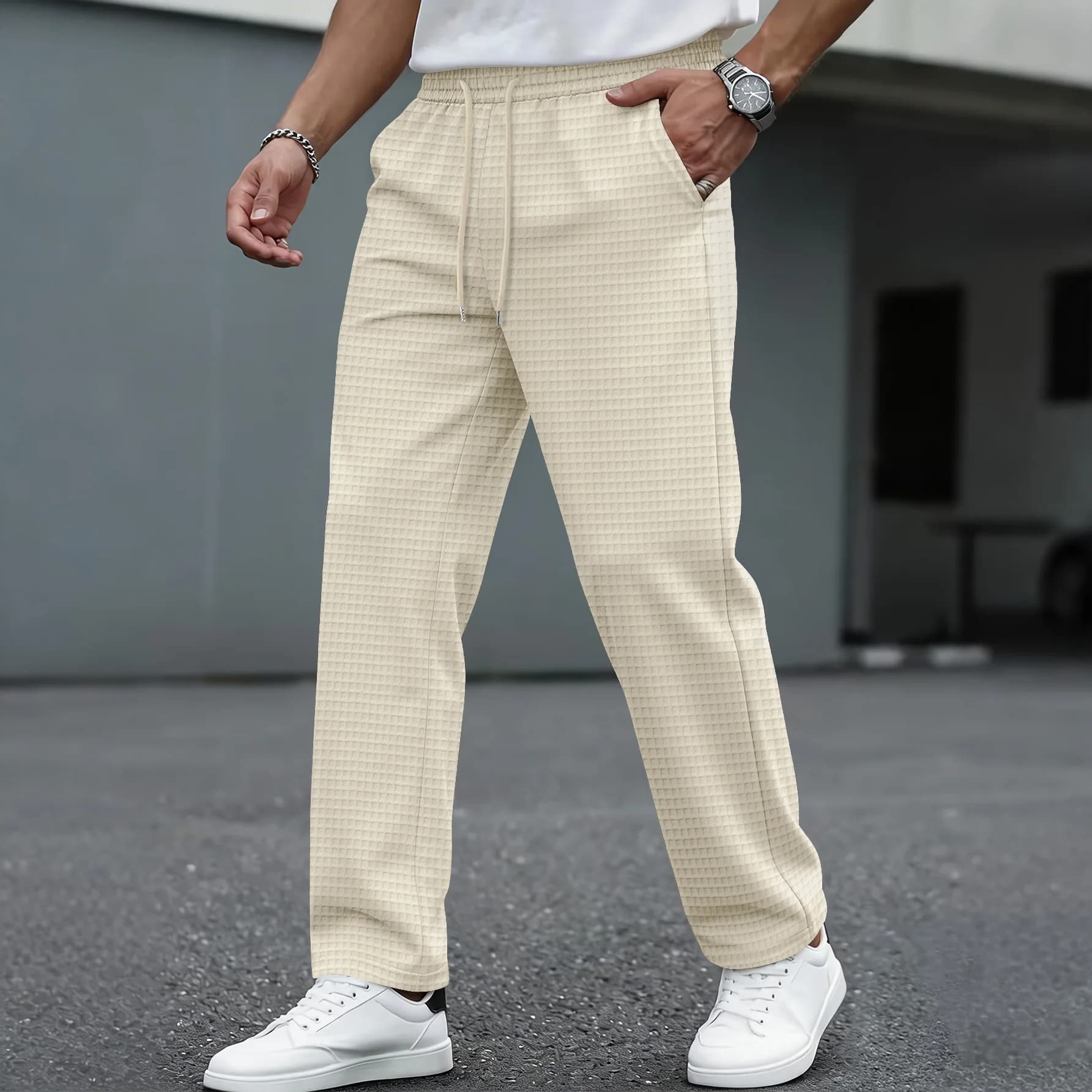 Men's Waffle-Knit Casual Trousers