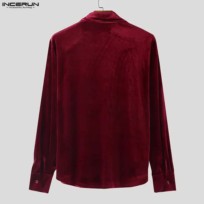 Men's Velour Long-Sleeve Shirt with Ruffle Lapel