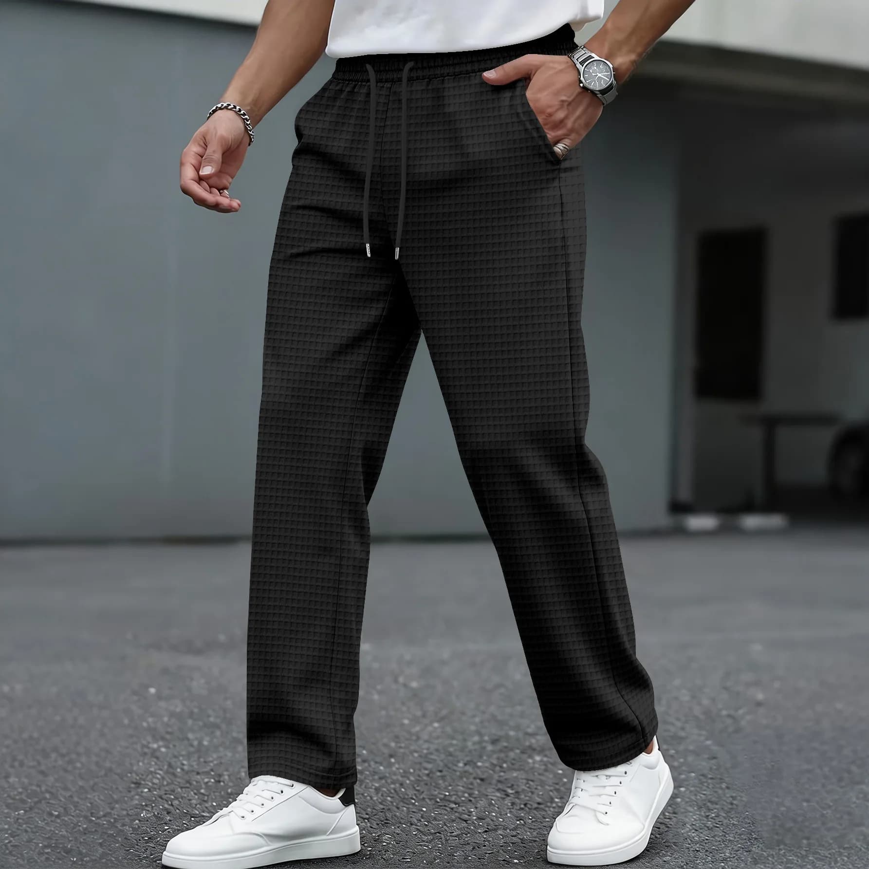 Men's Waffle-Knit Casual Trousers