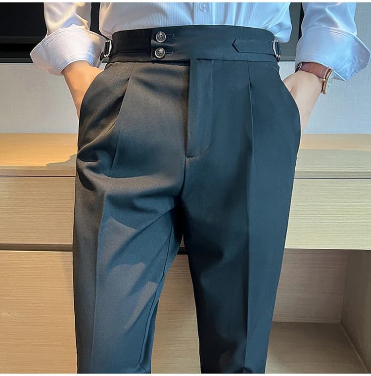 Men's Slim-Fit High-Waist Dress Trousers