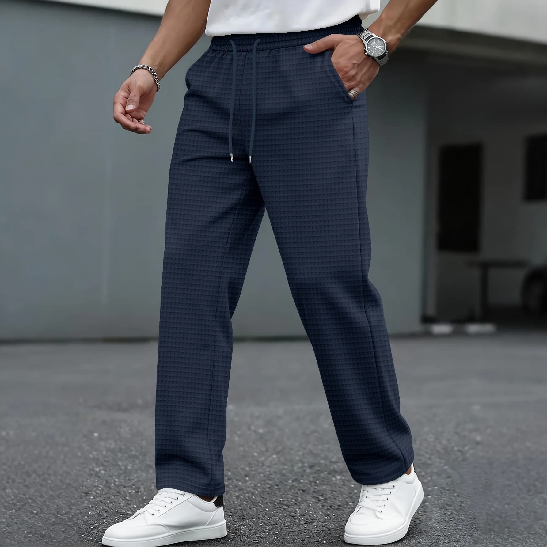 Men's Waffle-Knit Casual Trousers