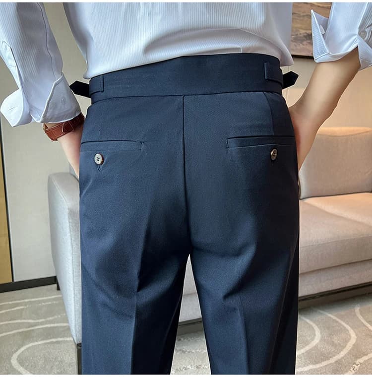 Men's Slim-Fit High-Waist Dress Trousers
