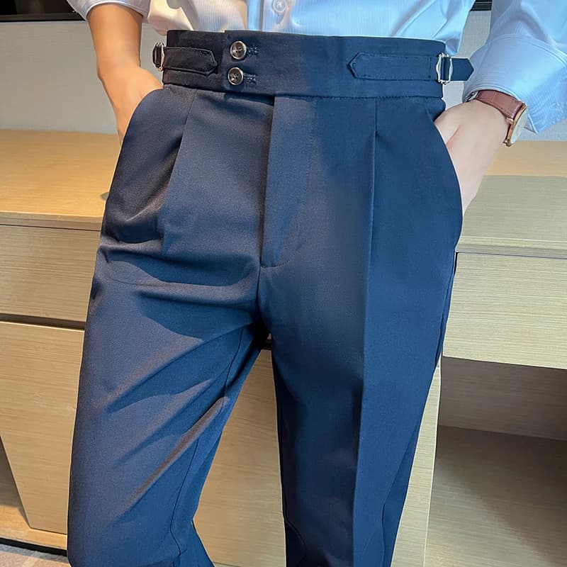 Men's Slim-Fit High-Waist Dress Trousers