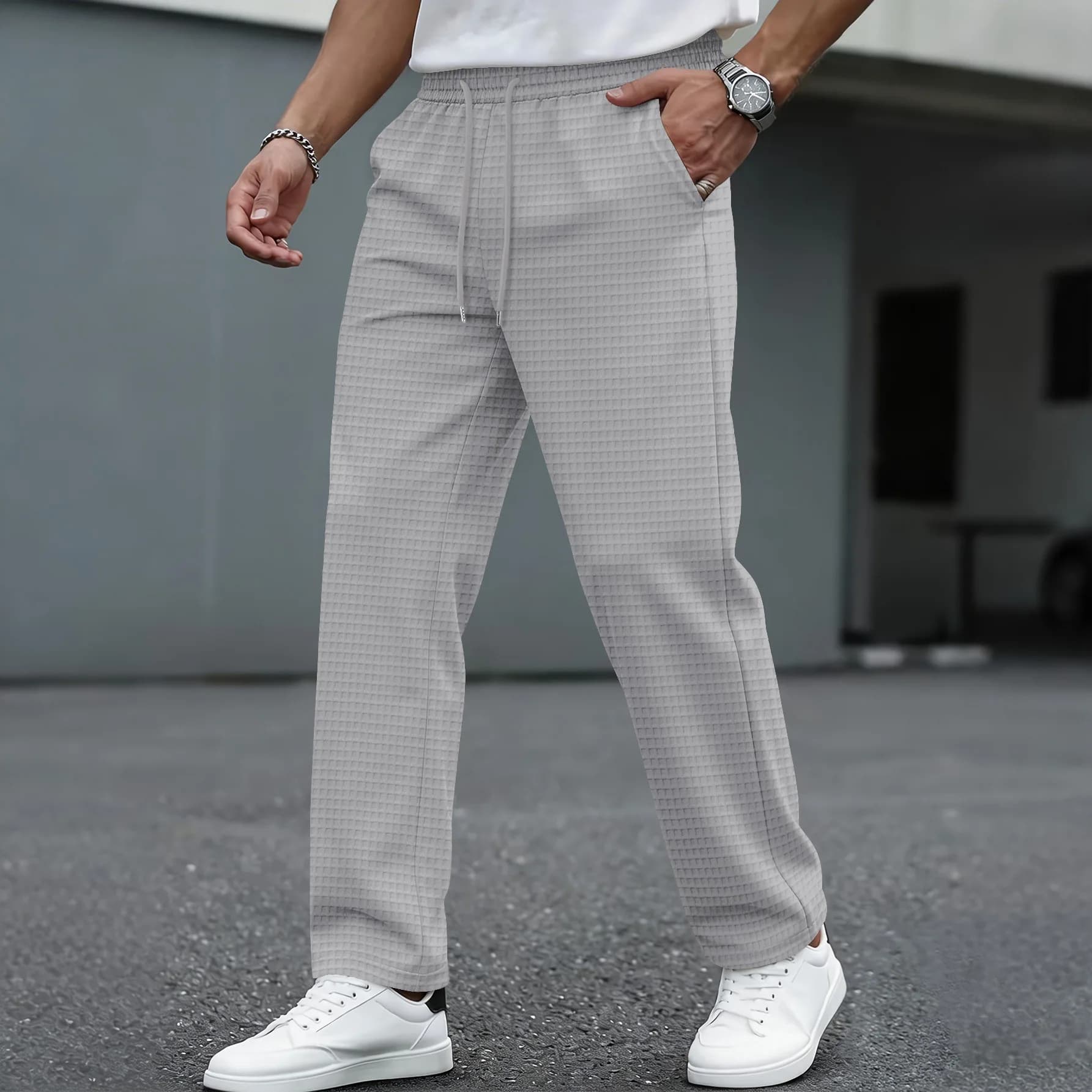 Men's Waffle-Knit Casual Trousers