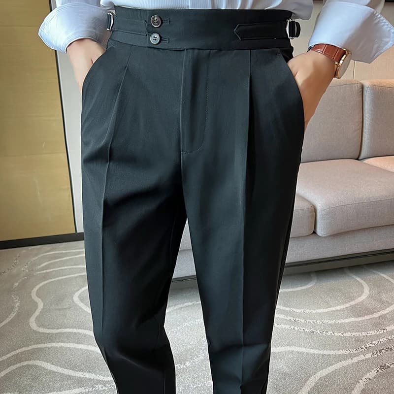 Men's Slim-Fit High-Waist Dress Trousers